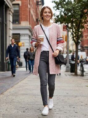 Gerry Webber Taifun Pink Tweed-Like 3/4 Jacket with Red Tassel Detail